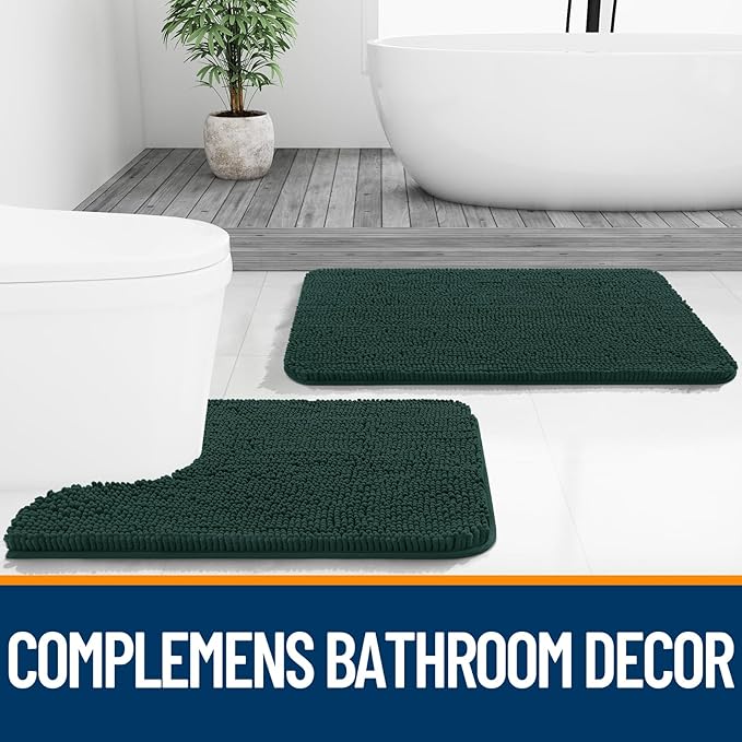 OLANLY Bathroom Rugs 47x20, Extra Soft Absorbent Chenille Bath Rugs, Rubber Backing Quick Dry, Machine Washable Bath Mats for Bathroom Floor, Tub and Shower, Home Decor Accessories, Blackish Green