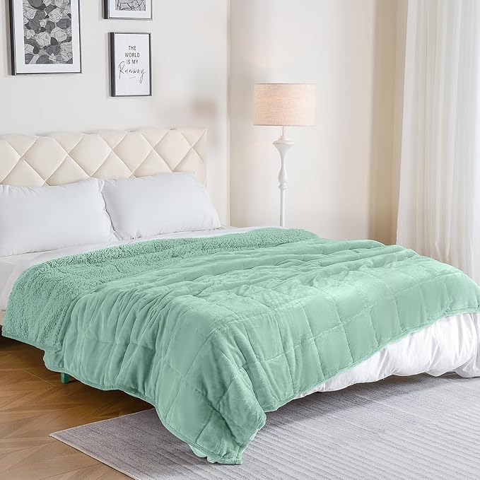 Uttermara Weighted Blanket Queen Size 20lbs 60x80 inches with Soft Plush Fleece, Cozy Warm Sherpa Snuggle Thick Heavy Blanket Great for Sleep and Calming, Sage Green