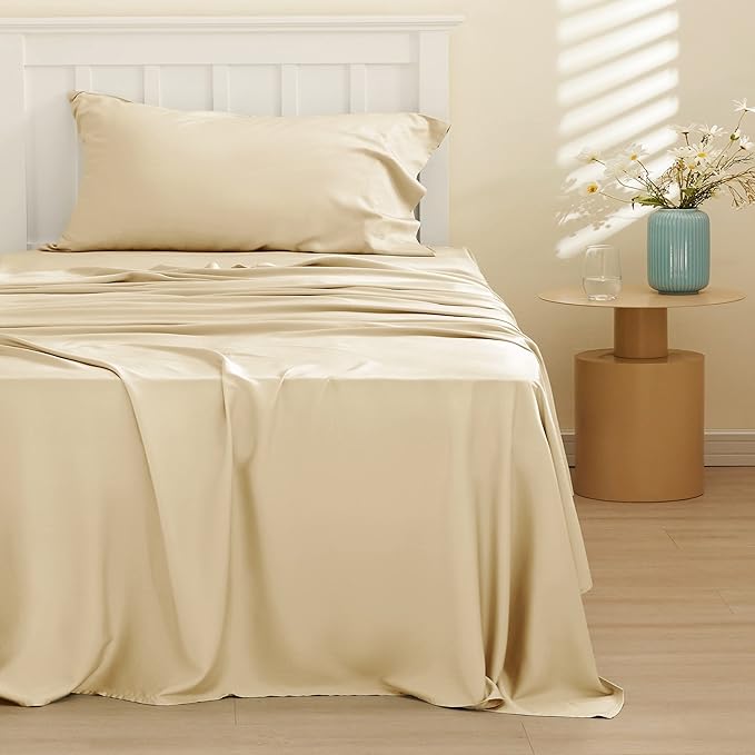 Bedsure Cooling Sheets Twin XL, Rayon Derived from Bamboo, Breathable & Soft Twin XL Sheet Sets, Deep Pocket Up to 16", Hotel Luxury Silky Dorm Bedding for Hot Sleepers, Alabaster Gleam