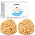 NAROA Natural Baby Bath Sponge in Gift Box | Premium Soft Wool Sea Sponge for Babies | Newborn Bath Time Essentials | Sustainable & Plastic Free (2 Pack)