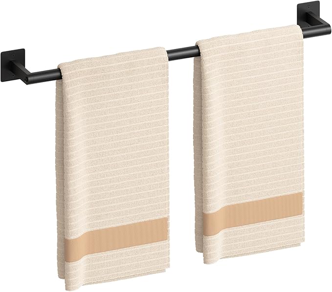 USHOWER Matte Black Towel Bar, 24 Inch Towel Racks for Bathroom Wall Mounted, Heavy Duty Stainless Steel Towel Holder, Easy Installation (Total Length 26 Inch)