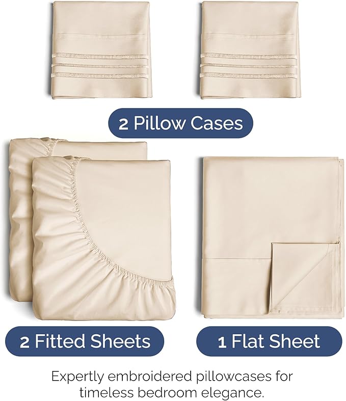 Split King Size 5 Piece Sheet Set - Extra Soft, Breathable & Cooling Sheets - Hotel Luxury Bed Sheets for Women & Men - Deep Pockets, Easy-Fit & Wrinkle-Free Sheets - Cream Pink Oeko-Tex Bed Sheets