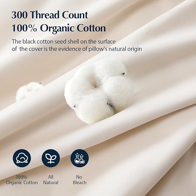 Pacific Coast Goose Feather and Down Pillows, with 100% Organic Cotton Cover, Standard Size Set of 2, Gusseted Design for Sleeping, Hotel Collection, Firm Pillows for Side and Back Sleepers