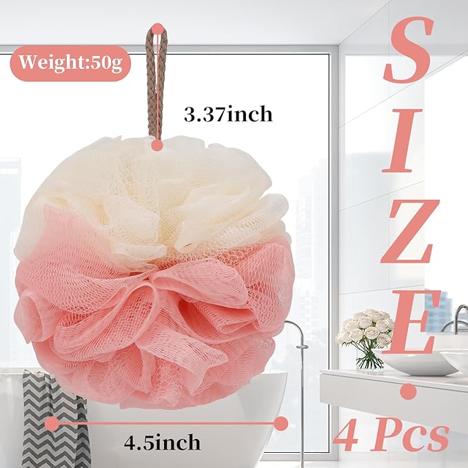 Bath Loofah Sponge Back Scrubber Shower Sponge Soft Mesh Exfoliator Pouf Shower Ball Bath Sponges for Women and Men Bath Accessories