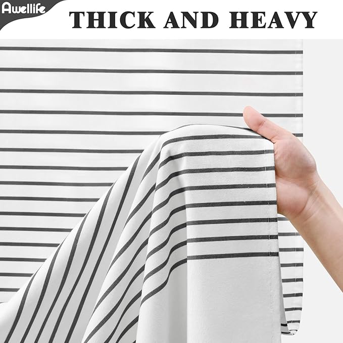 Awellife Black and White Boho Shower Curtain for Bathroom Stripe Tassel Shower Curtain Farmhouse Cotton 72" L x 84" W