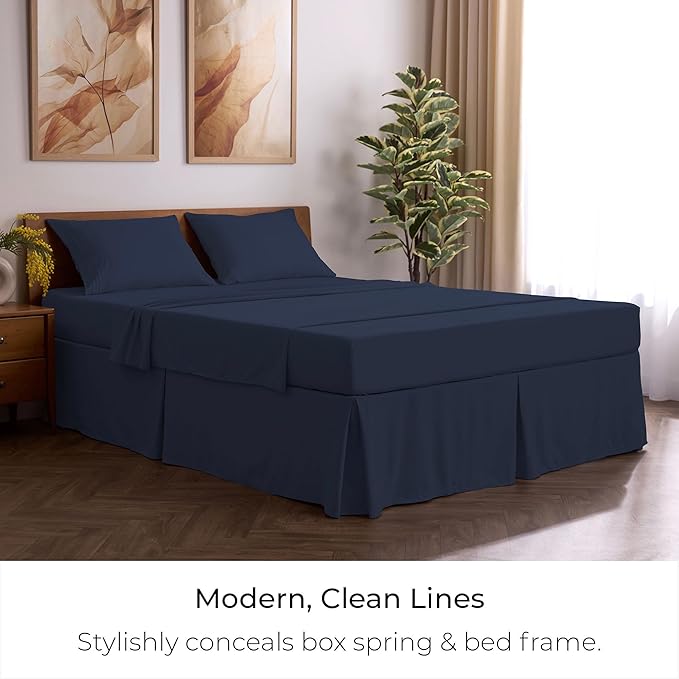 Mellanni Bed Skirt King Size - Bed Skirting - 15-Inch Tailored Drop Pleated Dust Ruffle - Hotel Luxury Bedding - Wrinkle, Fade, Stain Resistant - 1 Bedskirt (King, Navy Blue)