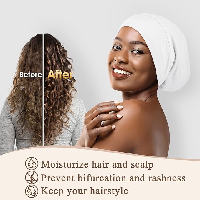 OLESILK Silk Bonnet for Sleeping Women: 100% Mulberry Silk for Frizz Free Curly, Adjustable Strap for Non Slip, Ivory