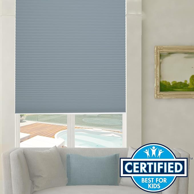 Persilux Blackout Cellular Shades Cordless Window Shades Bottom up UV Protection Thermal Insulated Honeycomb Window Blinds for Windows, Bedroom, Home and Office, Blue, 66" W x 60" H