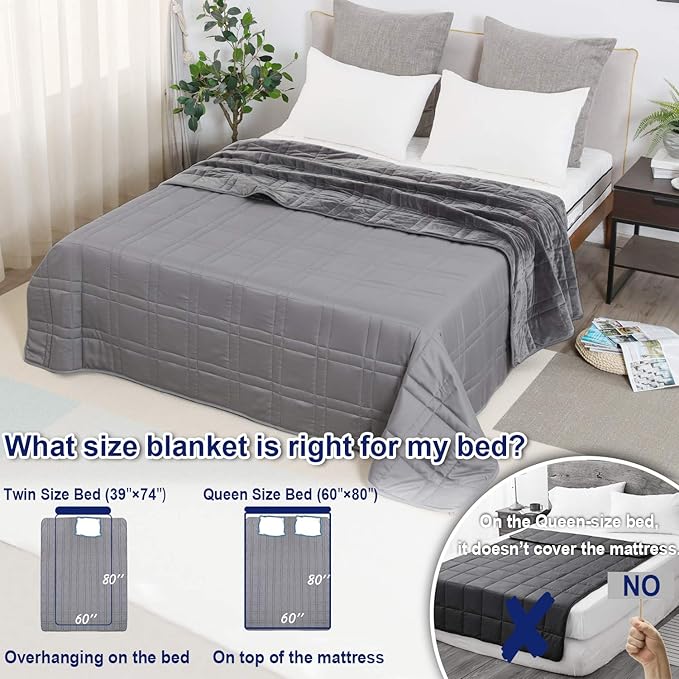 OMYSTYLE Double-Sided 15lb Weighted Blanket(60 X 80 Inches, Twin Size), Reversible Weighted Blanket for Adult with Warm Short Plush and Cool Tencel Fabric, All Season Use - Bonus Carry Bag Included