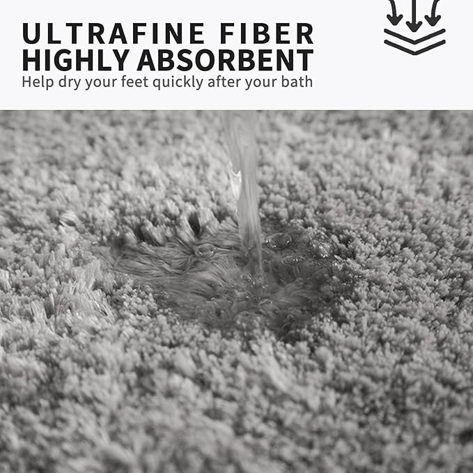 FIFU Bathroom Rugs 17" W x 24" L, Bath Mat for Bathroom, Bedroom, Laundry Room & Kitchen, Non-Slip Rubber Latex Backing, Extra Soft and Absorbent Microfiber Carpet, Machine Washable Rug, Silver Gray
