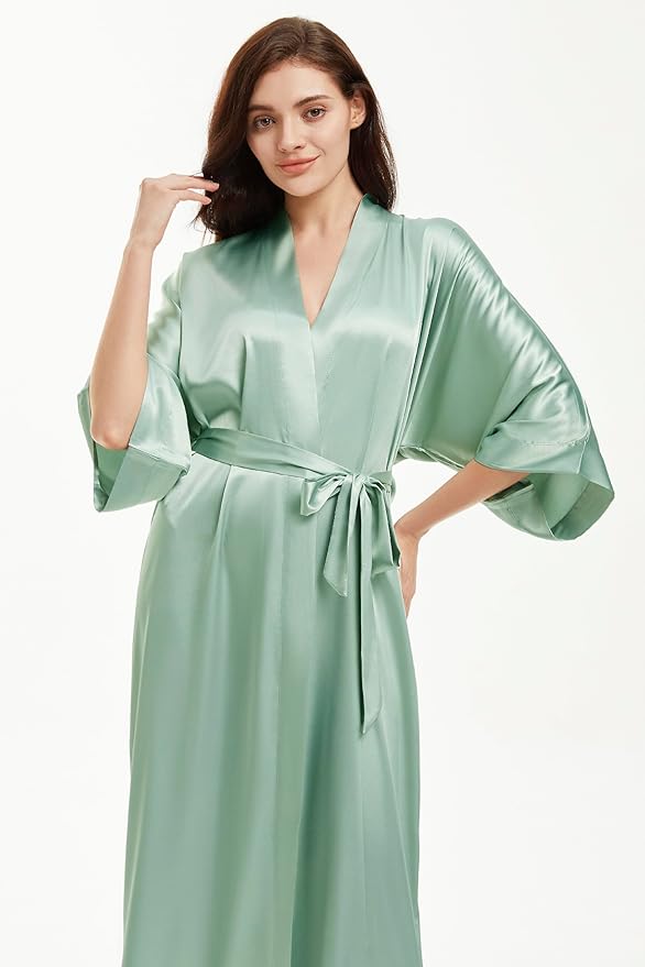 PRODESIGN Satin Kimono Robe Women Long Silky Kimono Bathrobe Sleepwear Wedding Bridesmaid Robe