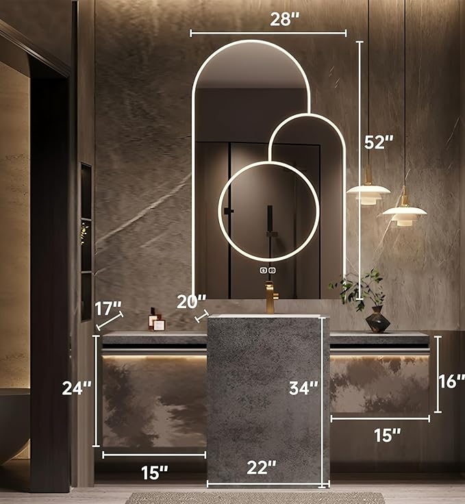Single Sink Freestanding Bath Vanity, Modern Bath Vanity with LED Smart Mirror, 52IN Solid Wood Floating Bathroom Sink Cabinet with Marble Slate Top and Large Storage Drawer