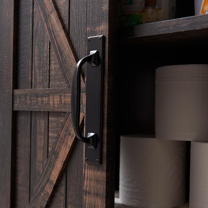 RedLemon Farmhouse Over The Toilet Storage Cabinet, 68" Tall with Sliding Barn Doors & Adjustable Shelves, Rustic Above Toilet Storage Cabinet, Dark Rustic Oak