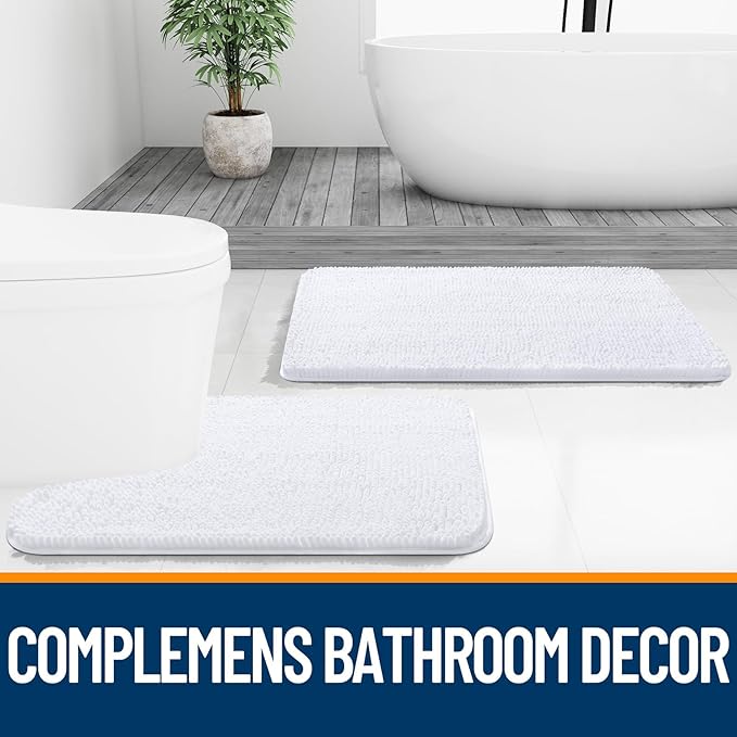 OLANLY Bathroom Rugs 70x46, Extra Soft Absorbent Chenille Bath Rugs, Rubber Backing Quick Dry, Machine Washable Bath Mats for Bathroom Floor, Tub and Shower, Home Decor Accessories, White