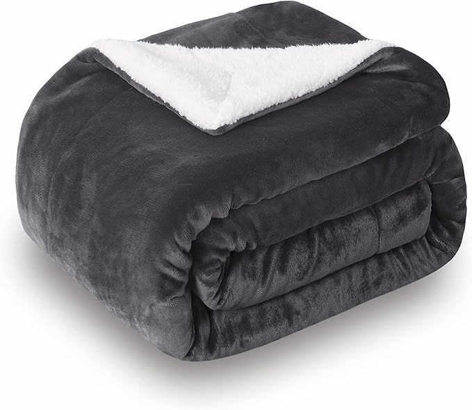 SOCHOW Sherpa Fleece Throw Blanket, Reversible Super Soft Luxurious Plush Blanket Throw Size, Dark Grey, 50"x60"