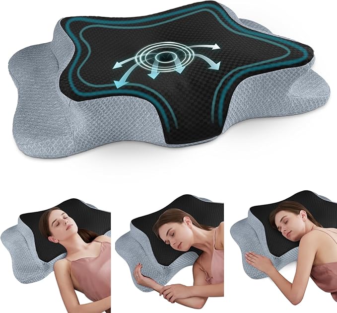 Cervical Neck Pillow for Pain Relief Sleeping, Contour Memory Foam Pillow, Ergonomic Side Sleeper Pillow for Adults, Orthopedic Neck Support Pillow for Back Stomach Sleepers-King Size