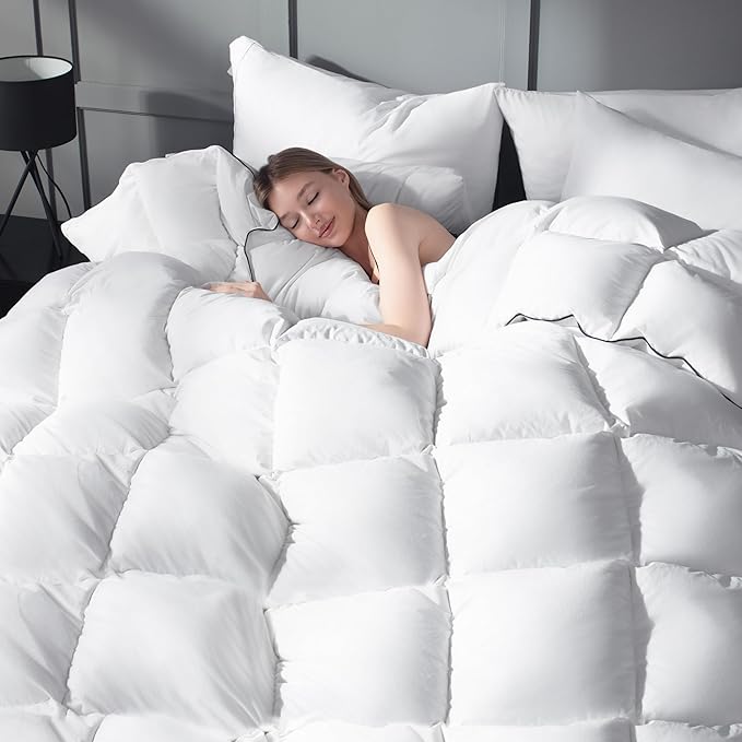 Ubauba Goose Feather Down Fiber Comforter Full Size Duvet Insert - All Season Luxurious Hotel Collection White Fluffy Bed Comforter, Ultra Soft 100% Cotton Cover with 8 Corner Tabs, 82 x 86 Inch