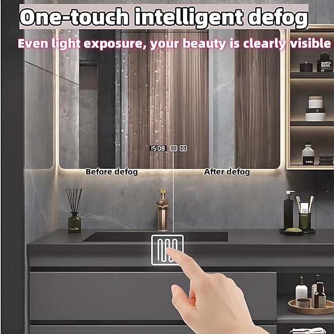 Bathroom Vanity with Sink - Luxury Bathroom Vanities, Floating Vanity with Smart Defogging Mirror, Multi-Layer Solid Wood Material - Complete Accessories (36")