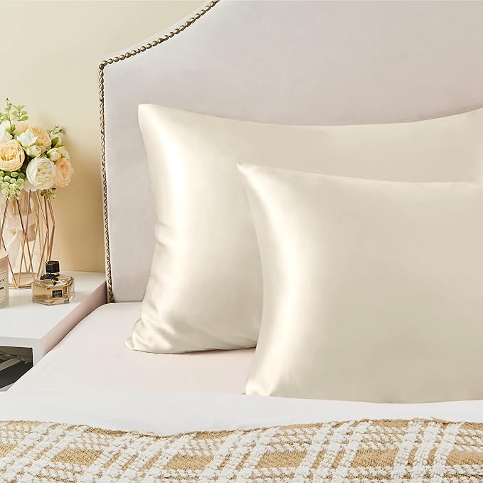 BEDELITE Satin Pillowcase for Hair and Skin, Super Soft Similar to Silk Pillow Cases 4 Pack with Envelope Closure, Cooling Pillowcases for Women Men (20"x26" Standard Size, Beige)