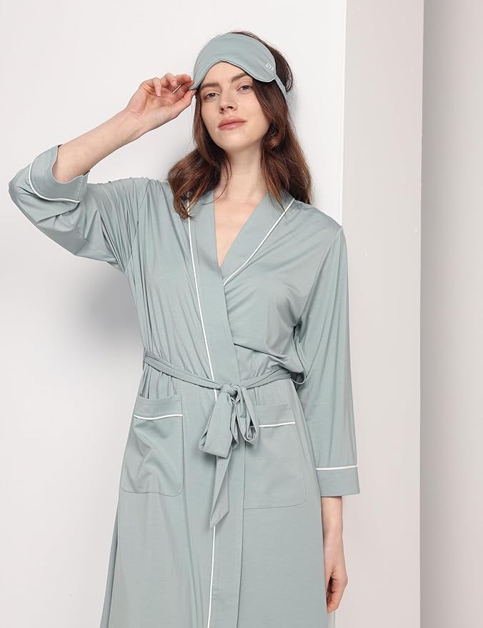 GYS Premium Viscose from Bamboo Robe for Women Long Sleeve Bathrobes Soft Kimono Robes