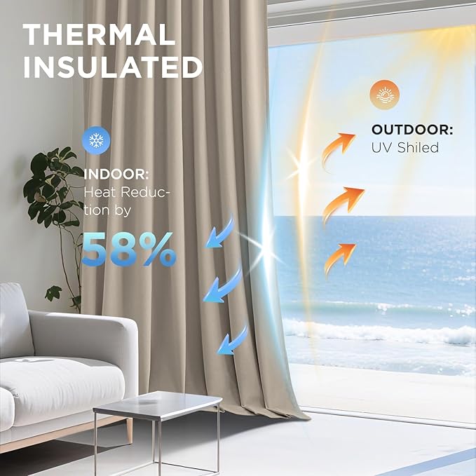 Joydeco Beige 100% Blackout Curtains 102 Inch 2 Panels, Luxury Thermal Beige Velvet Curtains for Bedroom Living Room, Soundproof Blackout Window Drapes, Rod Pocket & Back Tab (52W x 102L)