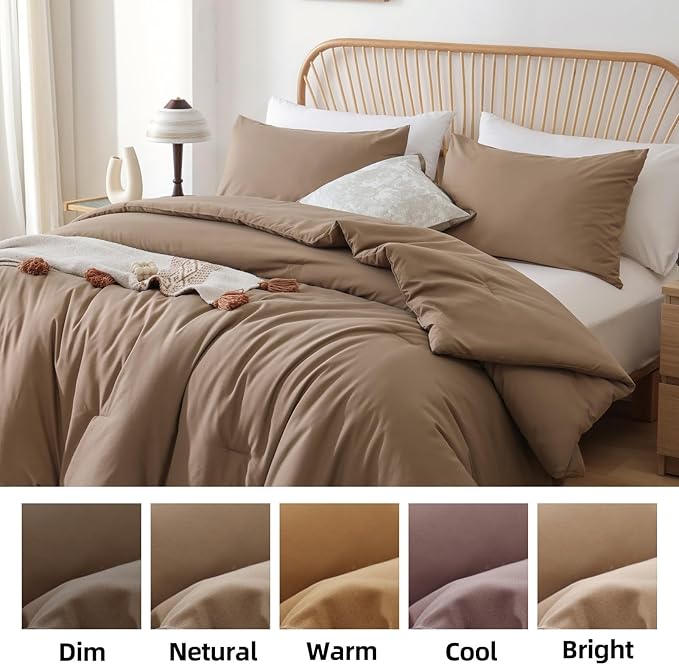 ROSGONIA California King Comforter Set Dark Khaki, 3pcs (1 Boho Cal King Comforter & 2 Pillowcases) All Season Lightweight Bedspread Bedding Blanket