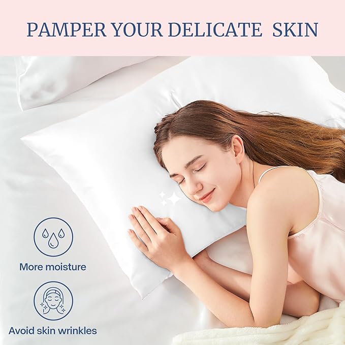 BEDELITE Satin Pillowcase for Hair and Skin, Super Soft and Cooling Similar to Silk Pillow Cases 2 Pack with Envelope Closure, Gift for Women Men(13"x18" Toddler Size, White)