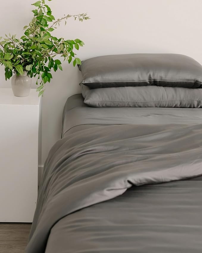 Cozy Earth Luxury Duvet Cover Twin - 100% Viscose from Bamboo - Ultra-Soft, Cooling & Lightweight Duvet Cover - Temperature-Regulating Bedding with Concealed Zip & Interior Snap Closures - Dove Grey
