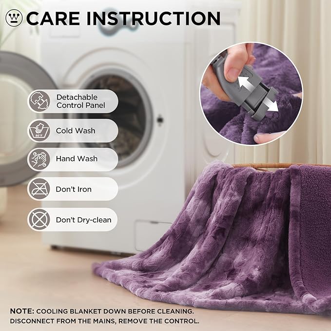 Westinghouse Electric Heated Throw Blanket, Faux Fur with 6 Heating Levels & Auto Off, Soft Cozy Sherpa Washable Blanket (50" x 60", Purple)