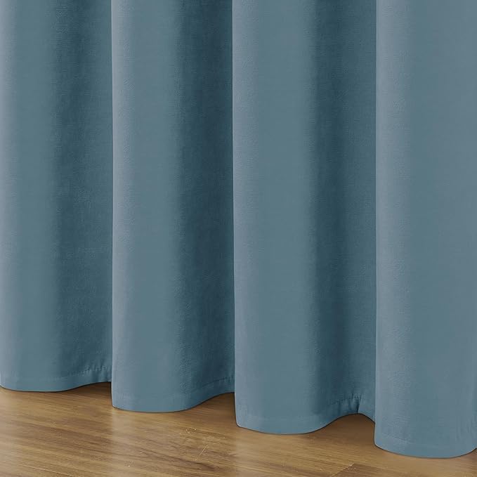 Joydeco Greyish Blue Velvet Curtains 96 Inches 2 Panels, Luxury Thermal Insulated Soft Curtains for Bedroom & Living Room, Room Darkening Velvet Drapes, Rod Pocket (52W x 96L)
