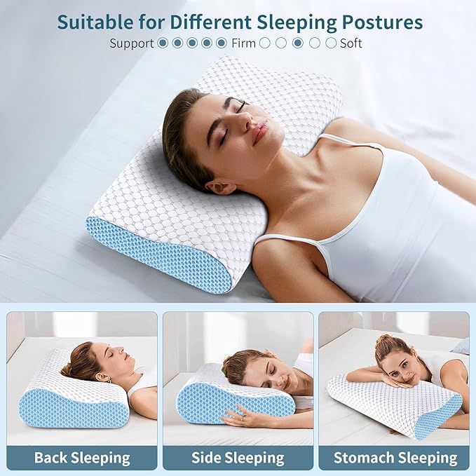 Cervical Neck Pillow for Pain Relief, Ergonomic Contour Memory Foam Pillows, Cooling Side Sleeper Pillow for Sleeping