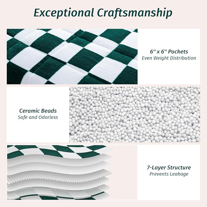 Wemore Flannel Fleece Weighted Blanket for Adult Queen Size 20 lbs, Dual Sided Luxurious Checkerboard Grid Heavy Blankets, Ultra Soft Throw Blanket, Plaid Green, 60 x 80 inches