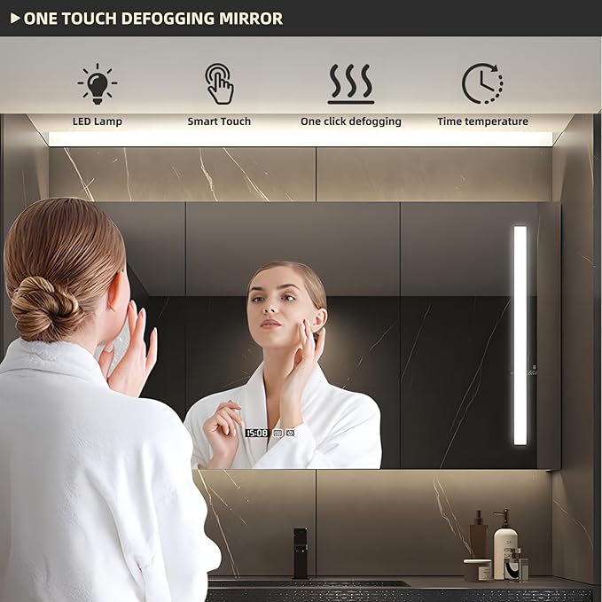 Bathroom Vanity, Floating Bathroom Vanity with Single Sink, Solid Wood Bathroom Vanities Includes LED Smart Defogging Mirror Cabinet & One-Piece Sink, Modern Vanities with 2 Drawer Storage (Black,36")