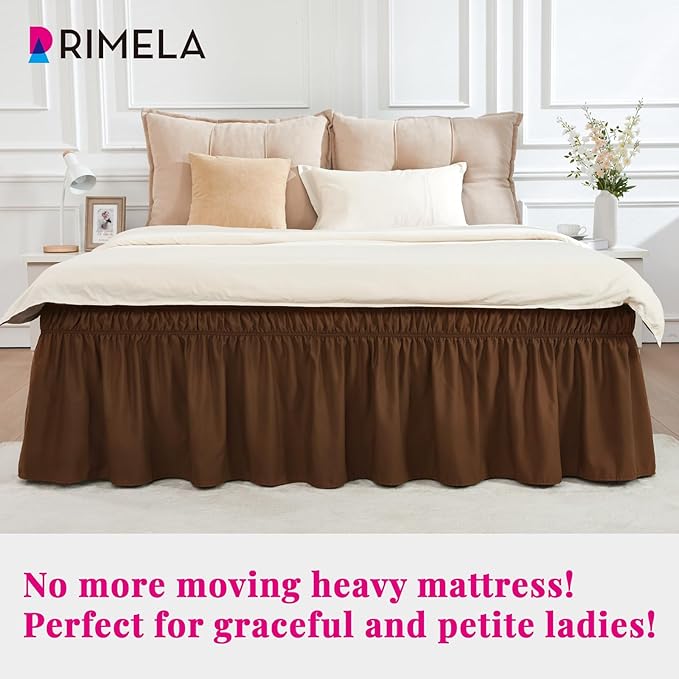RIMELA Bed Skirt King Size 15 Inch Drop, Elastic Bed Skirting for Bed Base and Frame, Bedding Dust Ruffle Easy to Install, Wrap Around Adjustable Bedskirt, Chocolate Brown