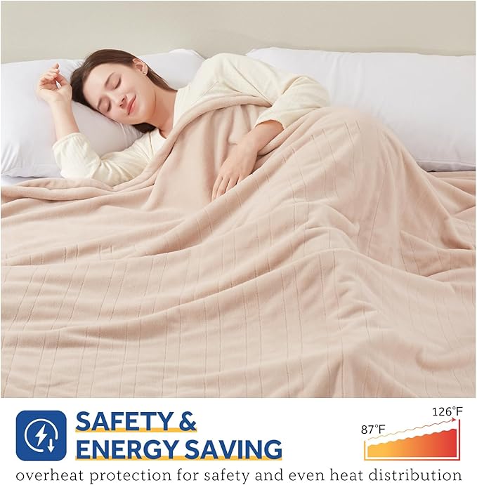 Sealy Electric Blanket Queen Size, Flannel Heated Blanket with 10 Heating Levels & 1-12 Hours Auto Shut Off, Fast Heating Warm Blanket, Machine Washable, Beige, 84 x 90 Inch