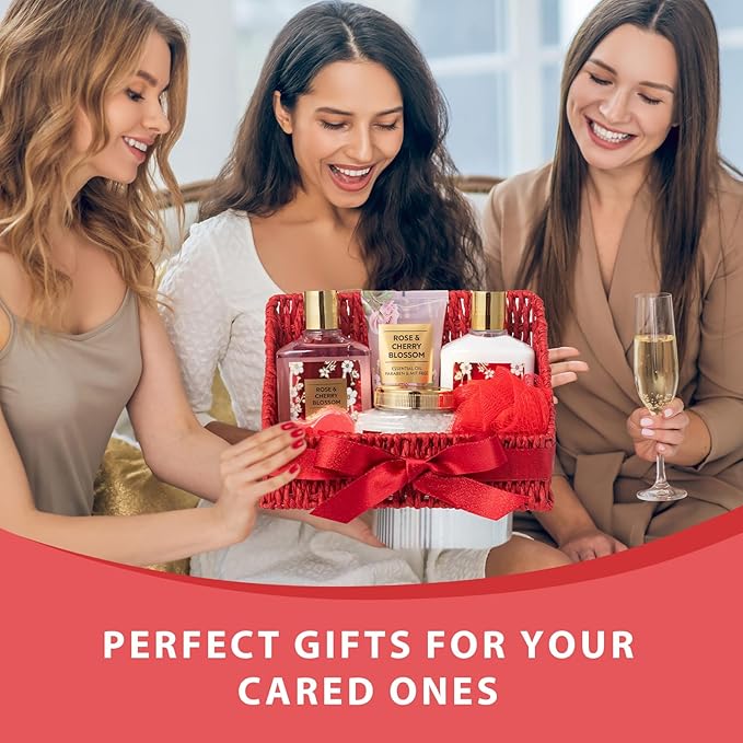 Christmas Gifts for Women, Bath and Body Gift Basket Set for Mothers Day - 9 Pcs Luxury Rose Spa Gift Baskets Set for Women, Gift Set | Perfect Valentine's, Birthday, Gift Sets for Mom All Occasion