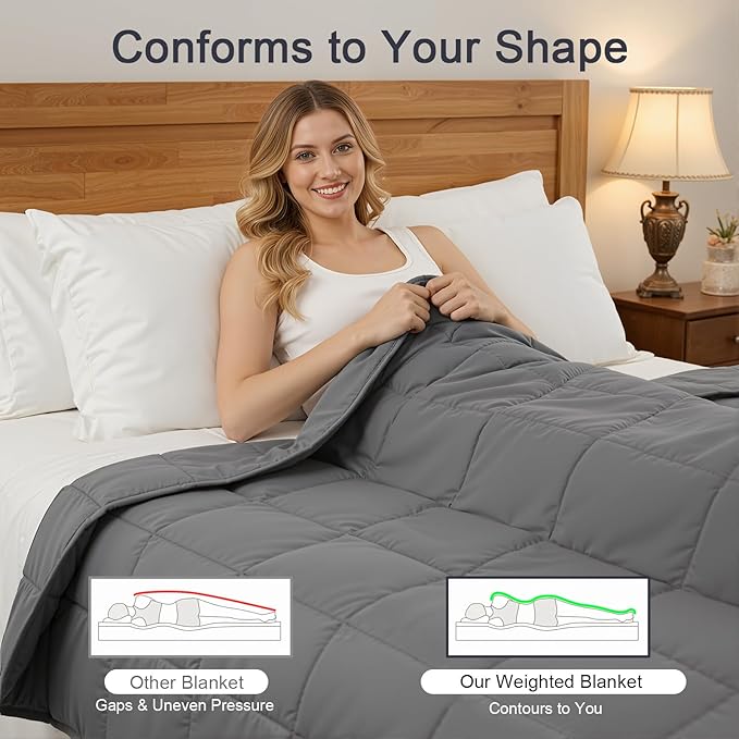 Smart Queen Weighted Blanket for Adults,(48"x72",15lbs Grey) Full Size Soft Cooling Heavy Blanket for Sleeping, Breathable Blanket with Glass Beads Perfect for 120-160 lbs,All Season,Machine Washable