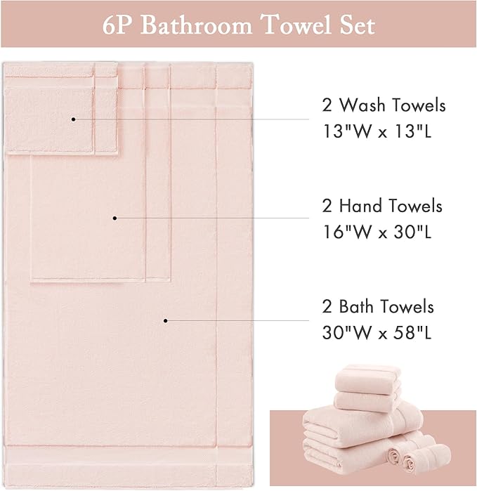 Madison Park Turkish 100% Cotton 600Gsm Luxury Premium Thick Soft Absorbent Hotel Bathroom Towel Set Shower Hand Face Washcloths, Assorted Sizes, Blush 6 Piece