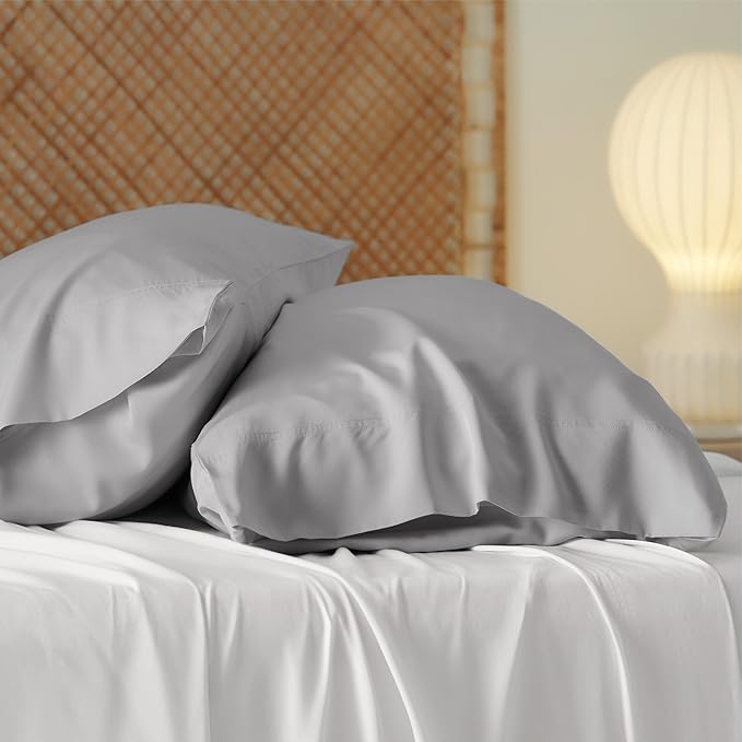 Bedsure Pillow Cases Standard Size, Cooling Pillow Cases, Rayon Derived from Bamboo Light Grey Pillowcases Standard Set of 2, Breathable & Soft Pillow Covers with Envelope Closure, 20x26 Inches