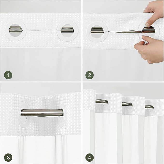 Colorful Star No Hook Shower Curtain with Snap in Fabric Liner, Waffle Weave Heavy Duty Thick Shower Curtains with Mesh Top Window, Hotel Style Waterproof Bathroom Curtain Set, 72 x 75 Inch, White