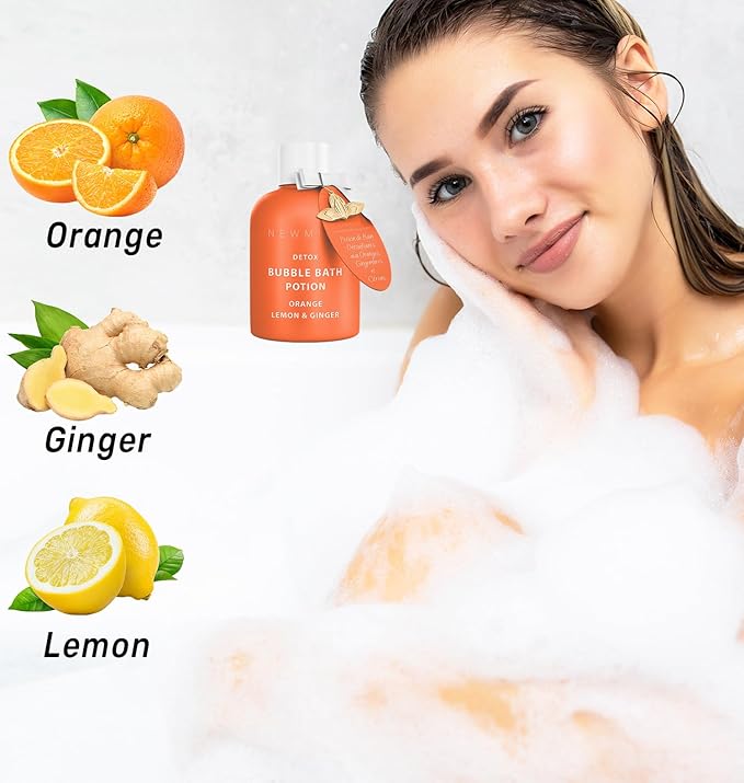 Natural Detox Citrus Bubble Bath Long Lasting Foaming Soak with Orange Ginger Lemon Essential Oils for Relaxation Hydration Stress Relief Spa Gift