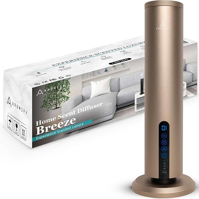 Breeze Diffuser for Home, Office & Spa, Scent Diffuser with Timing Controls, Wireless, Bluetooth Enabled, Safe for Pets & Kids, 1200 Sq Ft Coverage, No Residue, Gold (Oil Sold Separately