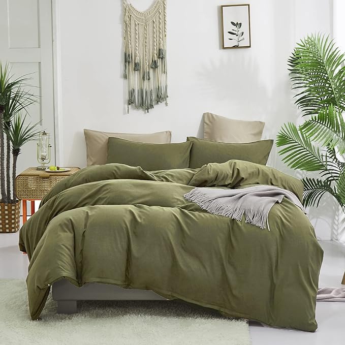 Cottonight Green Comforter Set King Olive Green Bedding Set Blanket Quilts Modern Soft Breathable 3 Piece Olive Green Comforter Set for Women Men King Bed