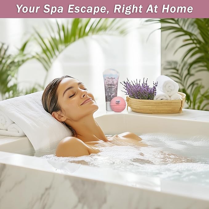 Spa Baskets For Women - Luxury Bath Set With Lilac & Rose Oil - Spa Kit Includes Wash, Bubble Bath, Lotion, Bath Salts, Body Scrub, Hand Cream, Shower Puff, Bathbombs, Soap and Towel