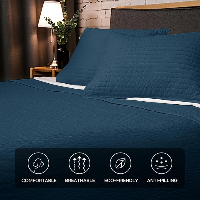 ELEGANT LIFE HOME Velvet Quilt Oversized King Reversible Royal Cotton Velvet Pic-Stitch Bedding Quilt - King Size - 108'' x 92'', Navy