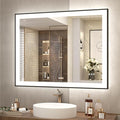 SMIROR 40x30 Black Frame LED Mirror for Bathroom Wall, Large Lighted Vanity Mirrors, Dimmable, Anti-Fog, Memory, Shatterproof, ETL Listed (Front Lights and Backlit)