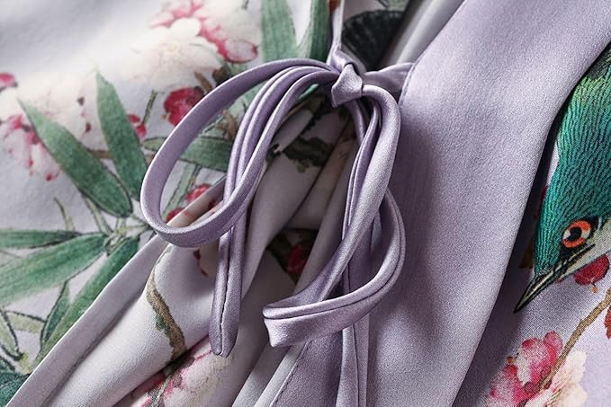 Women's Silk Kimono Robe Long Bathrobe Nightgown 100% Mulberry Silk for Women - Classic Floral Pattern