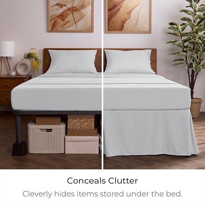 Mellanni Bed Skirt Cal King Size- Bed Skirting - 15-Inch Tailored Drop Pleated Dust Ruffle - Hotel Luxury Bedding - Wrinkle, Fade, Stain Resistant - 1 Bedskirt (Cal King, Light Gray)