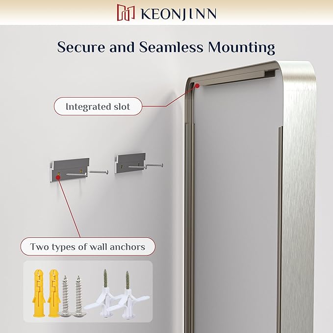 Keonjinn Brushed Nickel Mirror 48” x 24” Silver Bathroom Mirror for Over Sink, Rounded Rectangle Farmhouse Vanity Mirror, HD Tempered Glass, Metal Framed Full Length Wall Mirror(Horizontal/Vertical)