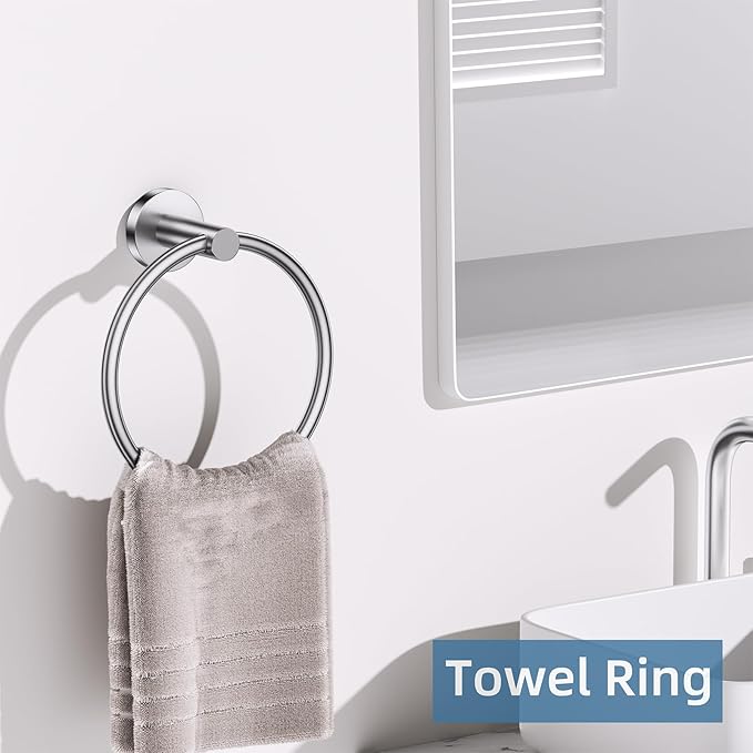 Brushed Nickel Towel Bar Bathroom Hardware Accessories Set, 10 Pieces Upgraded Toilet Paper Holder 23.6 Inch Towel Rack for Bathroom Wall Mounted Stainless Steel Bathroom Set